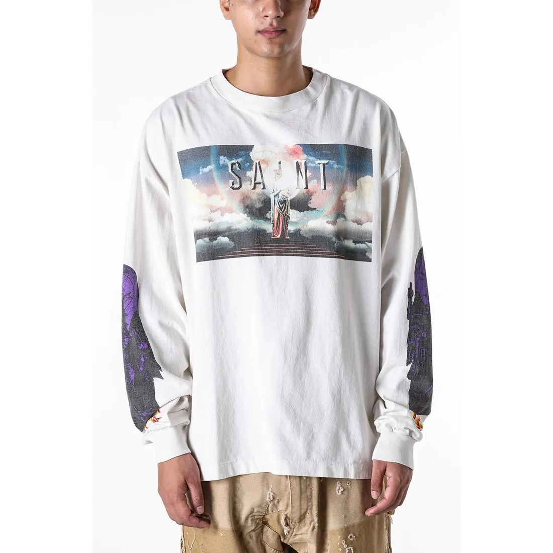 SAINT Mxxxxxx SAINT PICTURES L/S TEE/WHITE Columbia Pictures SAINT Goddess Long Sleeve Off-White S-XL Pays tribute to the Columbia Pictures Title Goddess. Full of fun. Ready-made clothes are washed. The texture is soaring. Authentic level printing is restored. Look for cylindrical seamless fabrics. It is almost meaningless if it is not a cylindrical fabric.